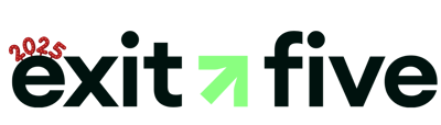 exit five logo with a 2025 new years hat on the e