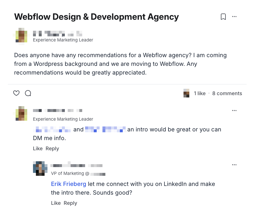 Recommendations screenshot from the community.