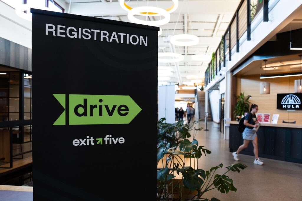 Exit Five event discount signage.