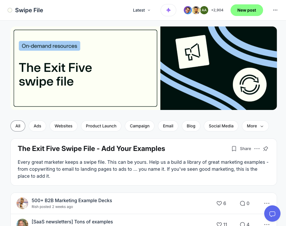 Exit Five swipe file screenshot.