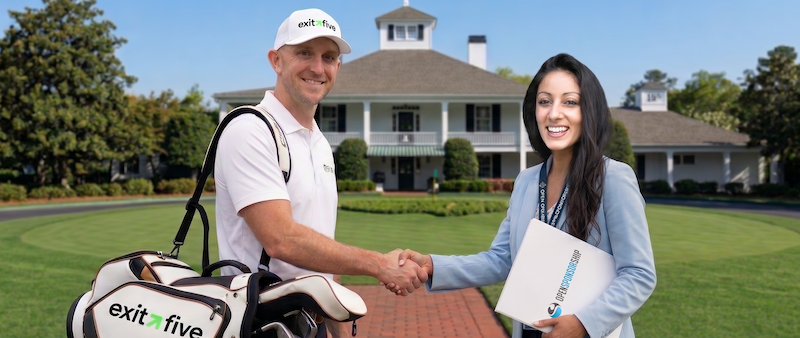 Dave Gerhardt and Ishveen Jolly, CEO of OpenSponsorship, shake hands on a golf course
