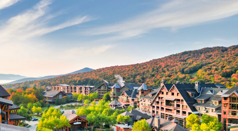 Scenic resort surrounded by autumn foliage