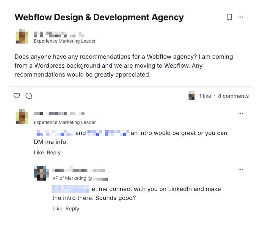 Recommendations screenshot from the community.