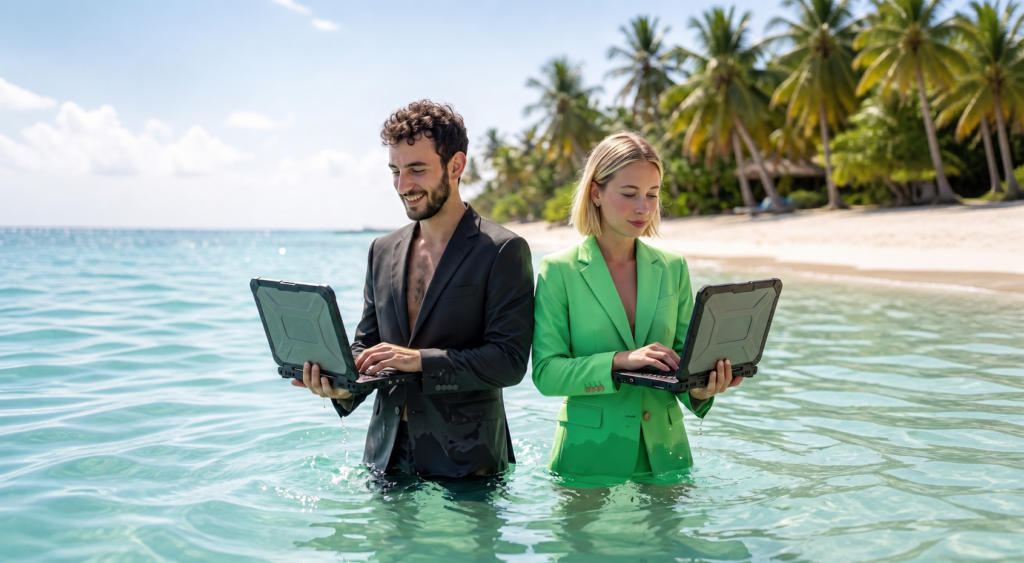 Professionals working in tropical water